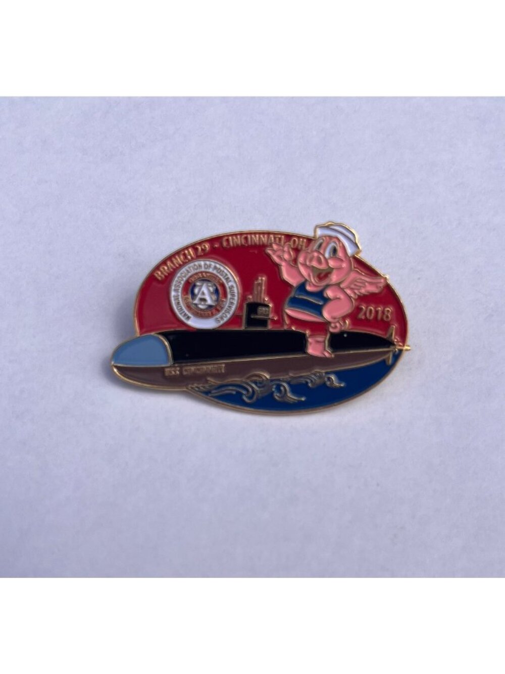 Vintage Branch 29 Cincinnati OH 2018 USS Cincinnati Flying Pig NAPS Enamel Lapel